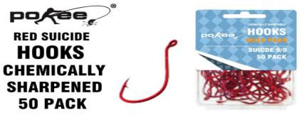 Pokee Red Baitholder Hooks - Chemically Sharpened 50 Pack