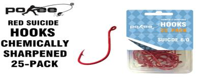 Pokee Red Suicide Hooks - Chemically Sharpened 50 Pack