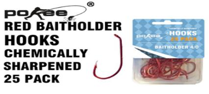 Pokee Red Long Shank Hooks - Chemically Sharpened 25 Pack